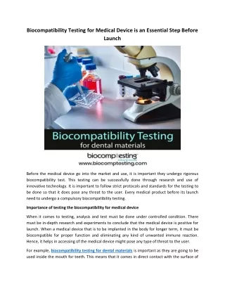 biocompatibility testing for medical device