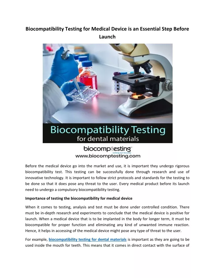 biocompatibility testing for medical device