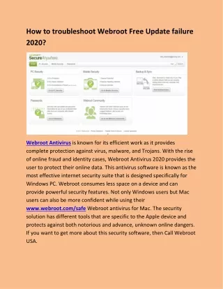 how to troubleshoot webroot free update failure