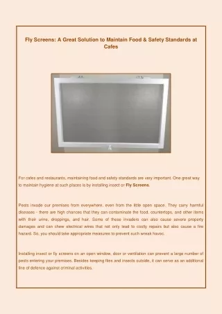 Fly Screens: A Great Solution to Maintain Food & Safety Standards at Cafes