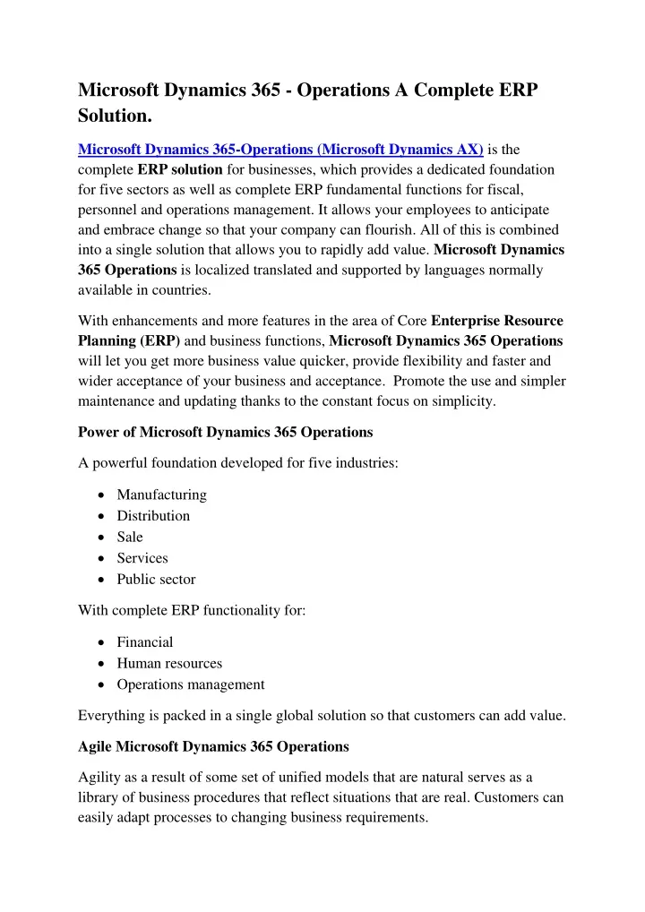 microsoft dynamics 365 operations a complete