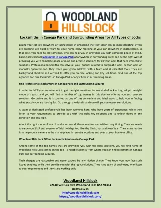 locksmiths in canoga park and surrounding areas