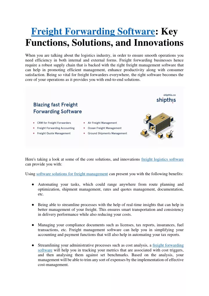 freight forwarding software key functions