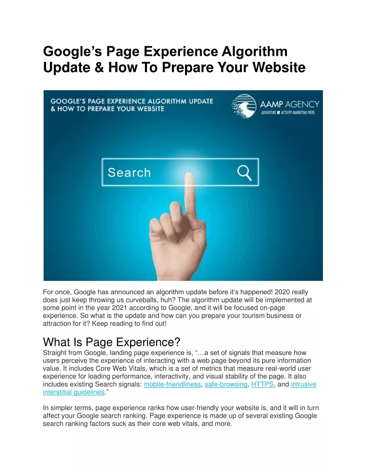 google s page experience algorithm update