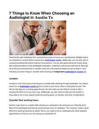 7 Things to Know When Choosing an  Audiologist in Austin Tx