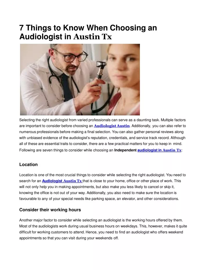 7 things to know when choosing an audiologist in austin tx