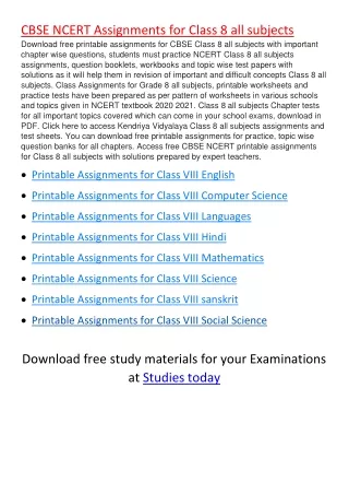 cbse ncert assignments for class 8 all subjects