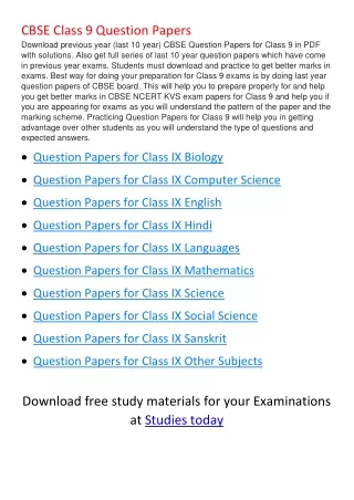 cbse class 9 question papers download previous