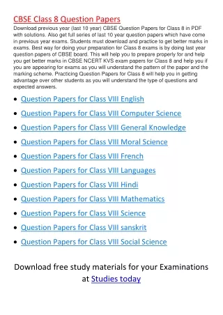 cbse class 8 question papers download previous