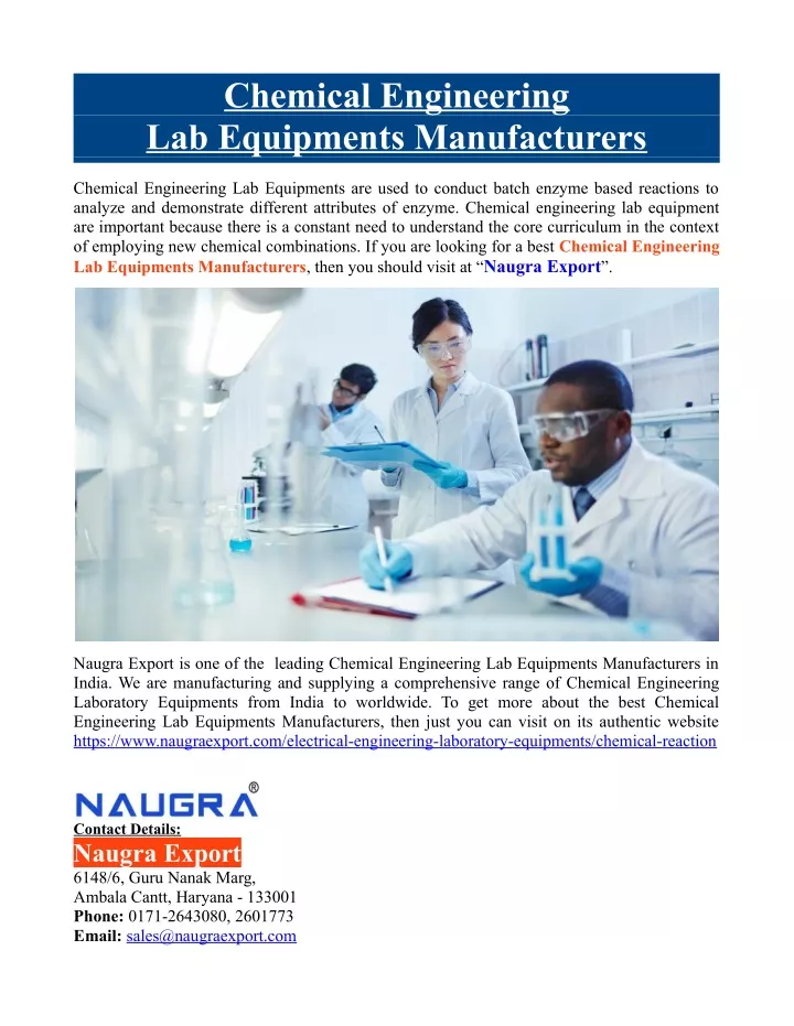 chemical engineering lab equipments manufacturers