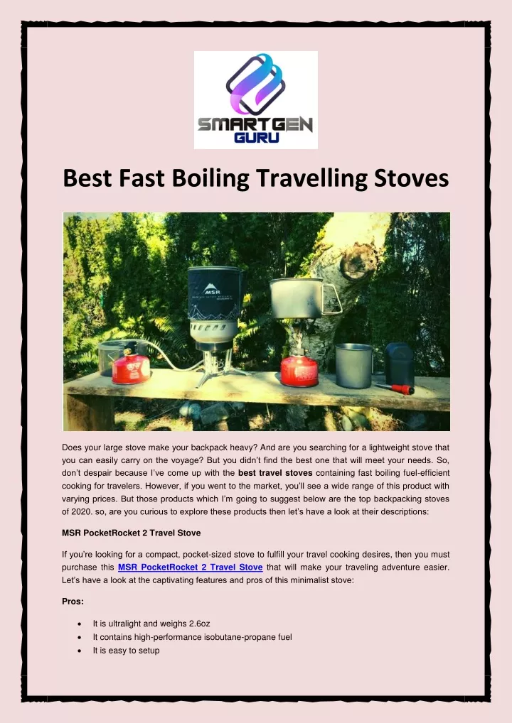 best fast boiling travelling stoves