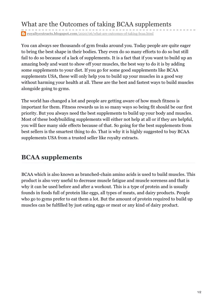 what are the outcomes of taking bcaa supplements