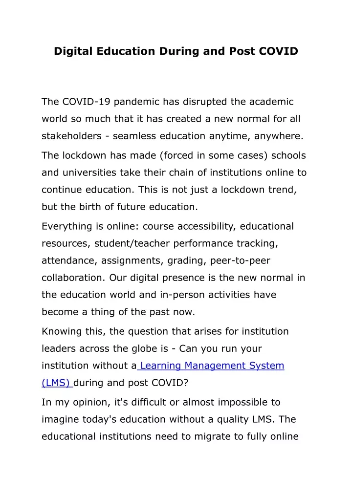 digital education during and post covid