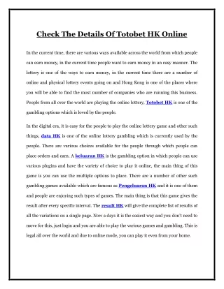 check the details of totobet hk online