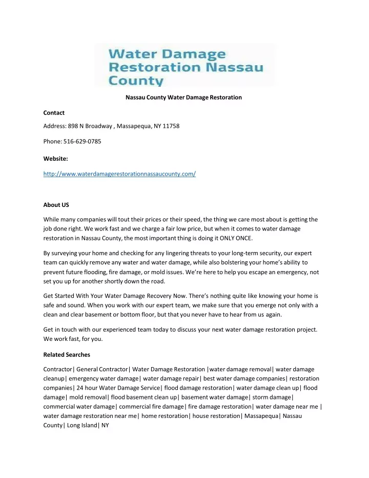 nassau county water damage restoration
