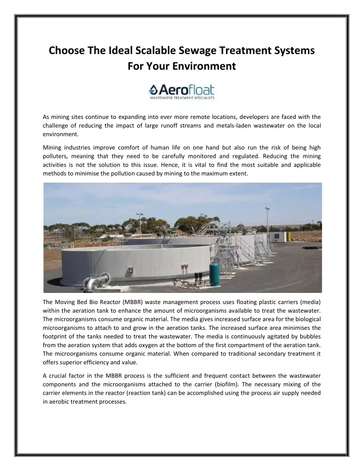 choose the ideal scalable sewage treatment