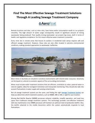 Find The Most Effective Sewage Treatment Solutions Through A Leading Sewage Treatment Company
