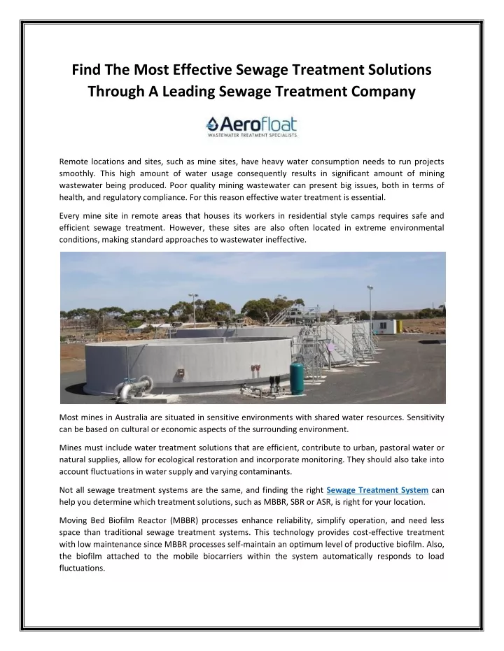 find the most effective sewage treatment