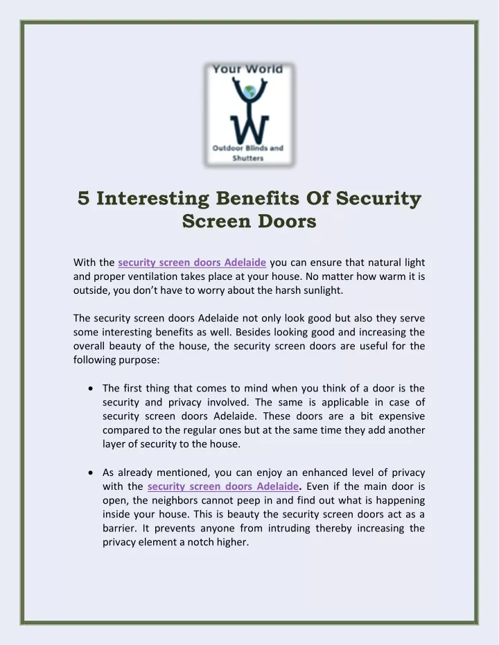 5 interesting benefits of security screen doors