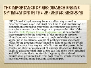 THE IMPORTANCE OF SEO (SEARCH ENGINE OPTIMIZATION) IN THE UK
