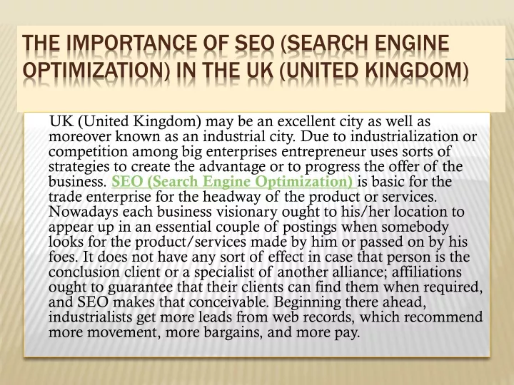 the importance of seo search engine optimization in the uk united kingdom