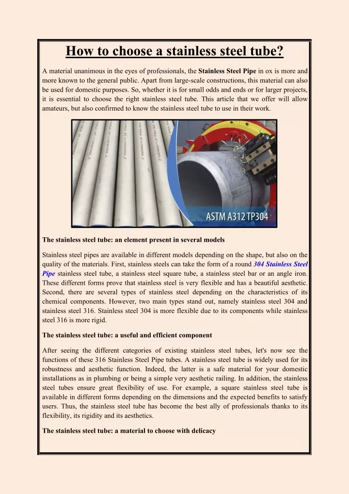 how to choose a stainless steel tube