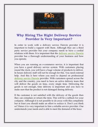 why hiring the right delivery service provider