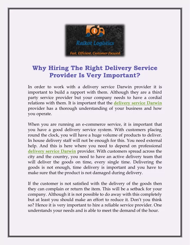 why hiring the right delivery service provider