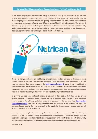 Why You Should Buy Omega 3 And Calcium Supplement For Kids From Nutrican Inc.?