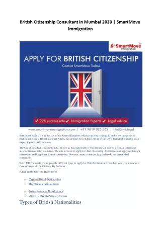 British Citizenship Consultant in Mumbai 2020 | SmartMove Immigration