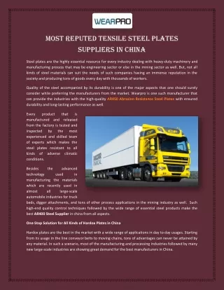 Most Reputed Tensile Steel Plates Suppliers in China