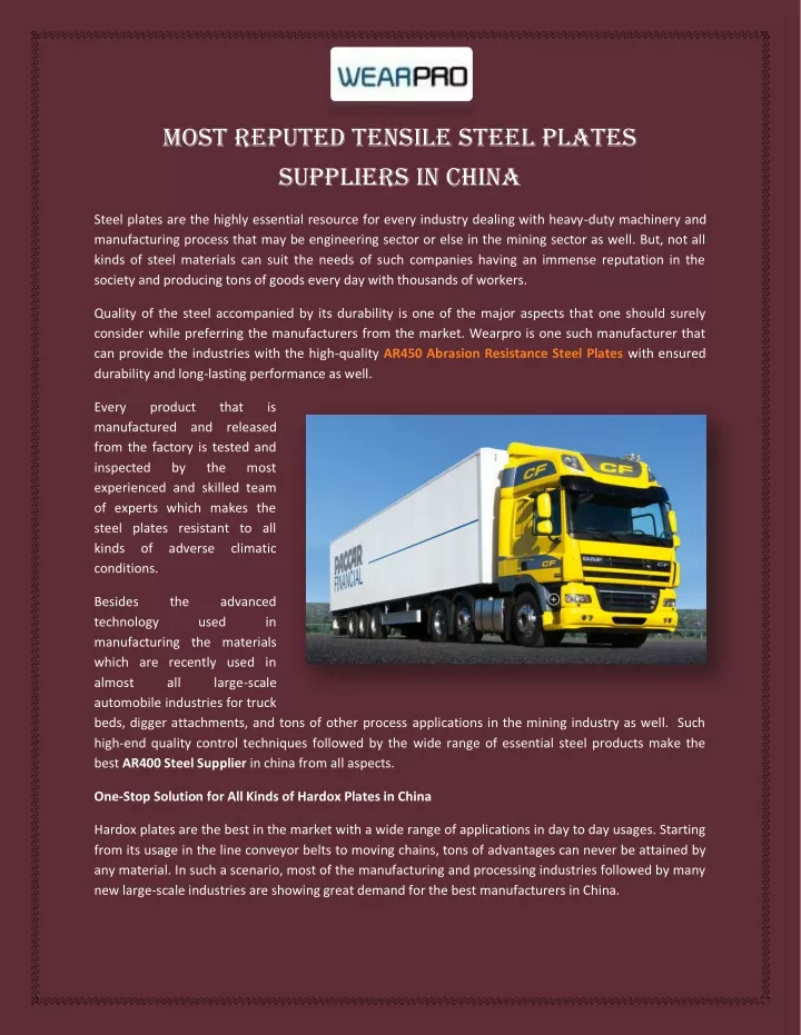 most reputed tensile steel plates suppliers