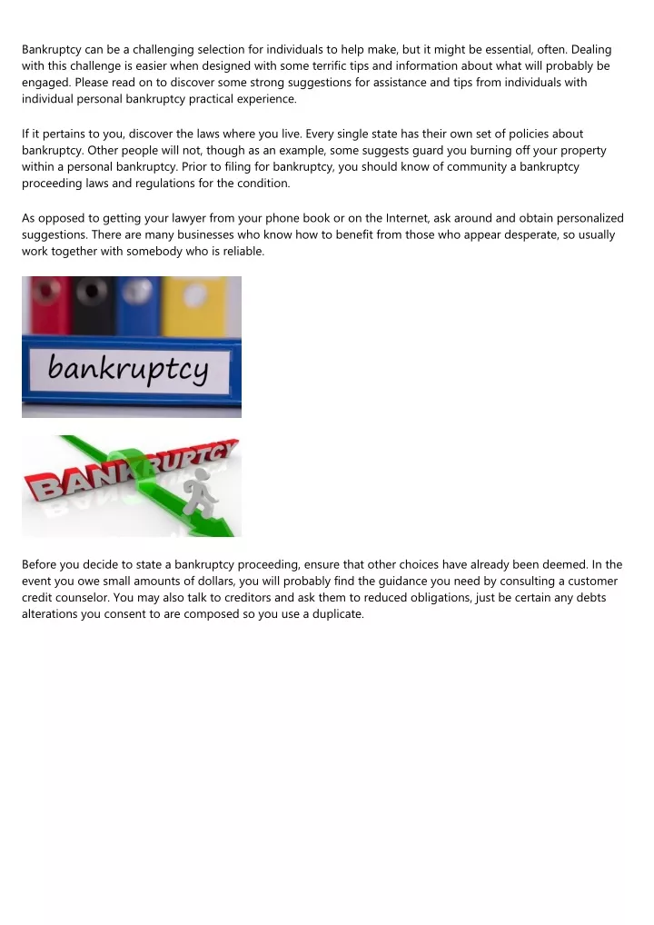 bankruptcy can be a challenging selection