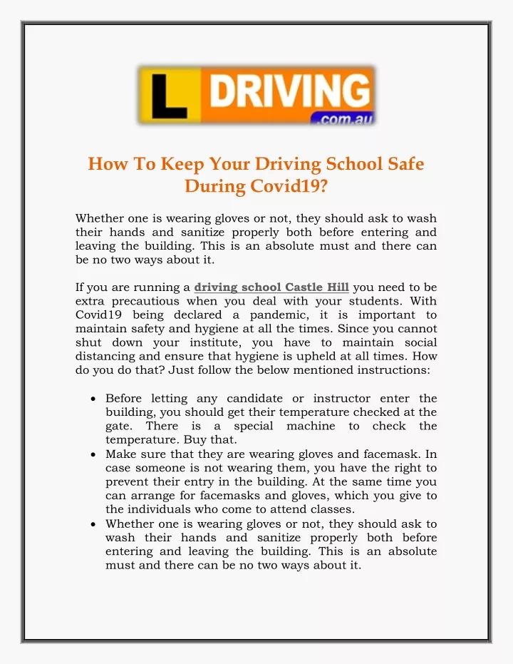 how to keep your driving school safe during