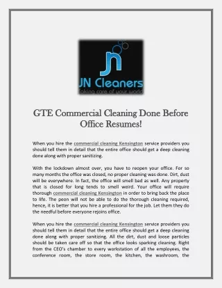 GTE Commercial Cleaning Done Before Office Resumes