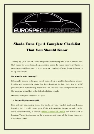 skoda tune up a complete checklist