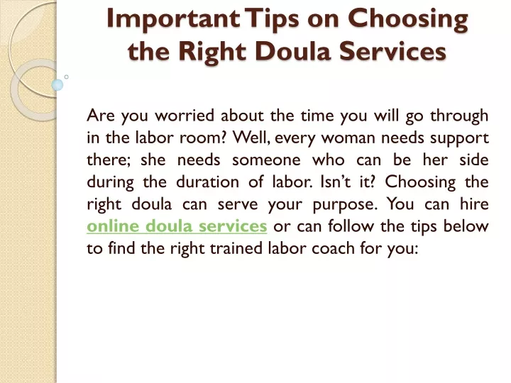 important tips on choosing the right doula services