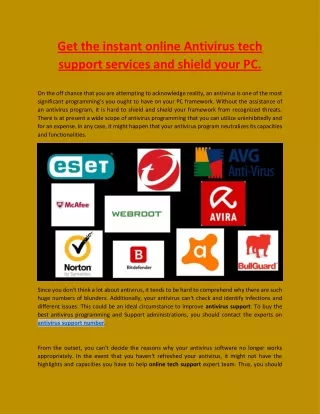 get the instant online antivirus tech support