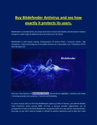 Buy Bitdefender Antivirus and see how exactly it protects its users.