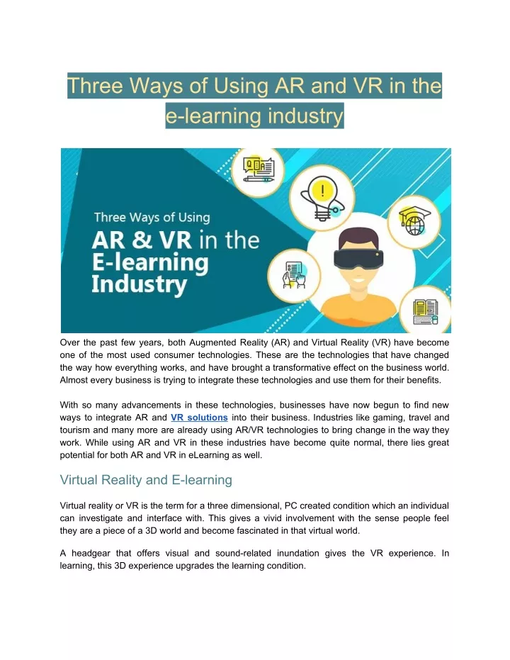 three ways of using ar and vr in the e learning