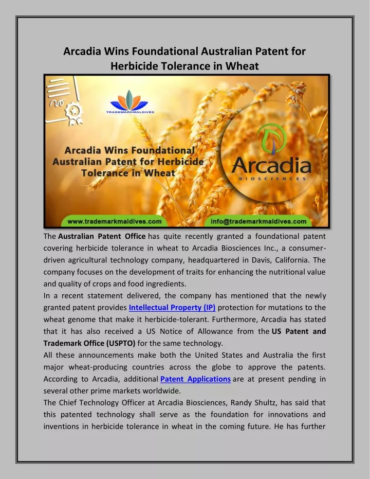 arcadia wins foundational australian patent