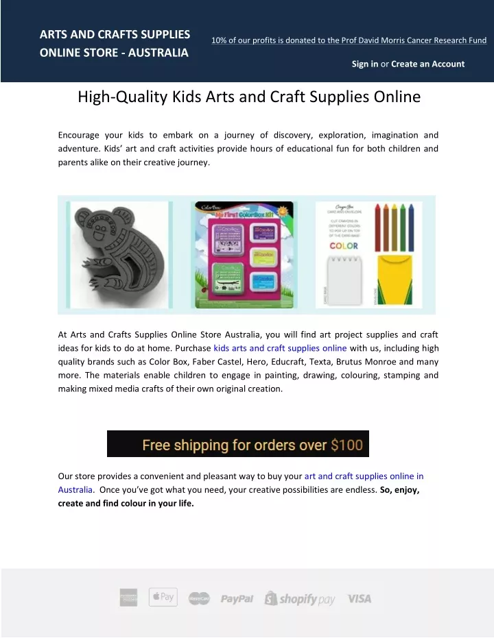 arts and crafts supplies online store australia