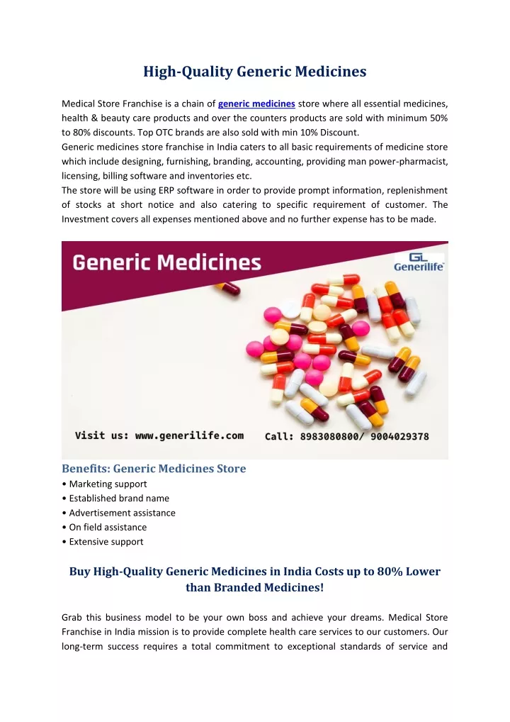 high quality generic medicines