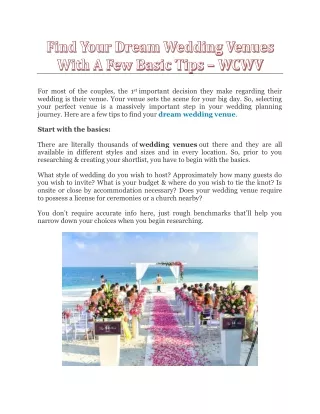 Find Your Dream Wedding Venues With A Few Basic Tips - WCWV