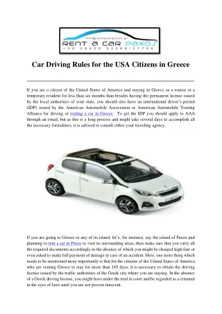 Car Driving Rules for the USA Citizens in Greece
