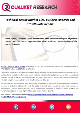 Technical Textile Market 2020 – Impact of COVID-19, Future Growth Analysis and Challenges