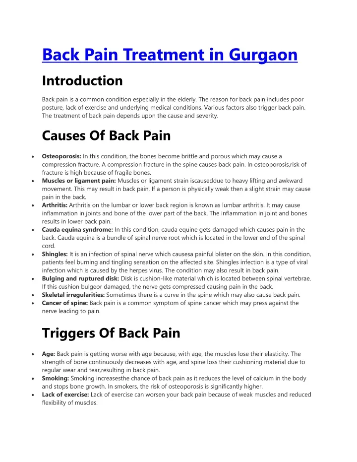 back pain treatment in gurgaon introduction