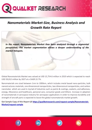 Nanomaterials Market 2020 – Impact of COVID-19, Future Growth Analysis and Challenges