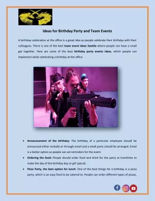 ideas for birthday party and team events