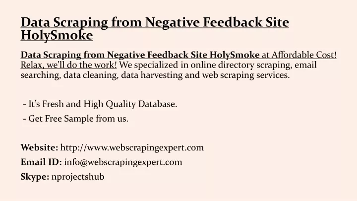 data scraping from negative feedback site holysmoke